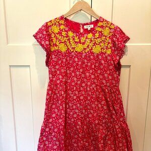 THML Women’s Pink Boho Embroidered Tiered Dress – Size M